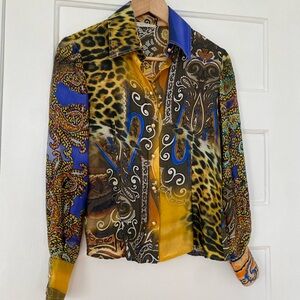 Gizia silk print button down blouse luxe maximalist